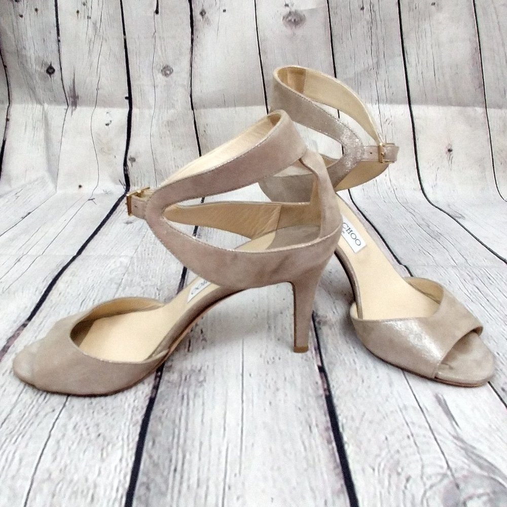 Jimmy Choo Lana High Heel Sandal 37.5 Gold Tone